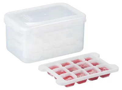 Image de Lot de bacs à glaçons Relaxdays, 4 bacs, sans BPA, récipients et couvercles, 48 glaçons, plastique, transparent
