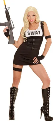 Produktbild von S.W.A.T. AGENTIN (Kleid, Armband, Strumpfband, Handschuhe) Gr. L