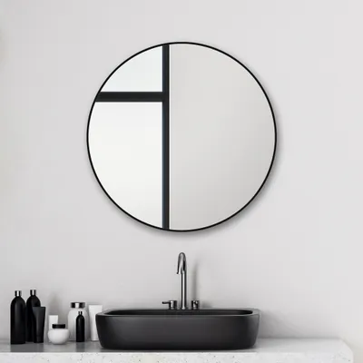 Image de Miroir rond de salle de bain TALOS Black Circle - miroir rond noir Ø60 cm - convient aux pièces humides grâce à son corps en aluminium - miroir mural avec cadre en aluminium de haute qualité