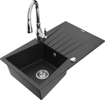 Produktbild von Mexen Cesar 1 Becken-Granitspüle mit Abtropffläche und Mischbatterie Savita, Schwarz/Silbermetallic - 6514-73-672601-00