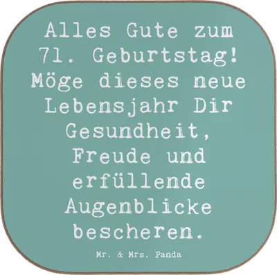 Produktbild von Mr. & Mrs. Panda Untersetzer für Gläser Spruch 71. Geburtstag - Meeresbrise - Geschenk, gläseruntersetzer, erfüllende Augenblicke, Alter, Coaster, Glas, Tischuntersetzer
