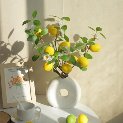 Künstlicher Zitronenzweig, 9 Früchte, 52 cm, 3er-Set