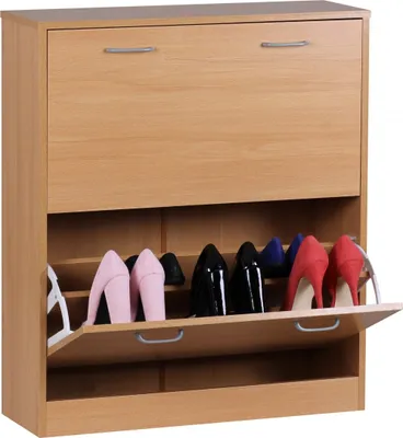 Produktbild von Schuhkipper KIEL Buche matt 2 Fächer 75 x 87 x 24 cm | Design Holz-Schuhschrank zum klappen | Schuhkommode modern mit Ablage