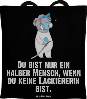 Produktbild von Mr. & Mrs. Panda Tote Bag Lackiererin Herz - Schwarz - Geschenk, Shopping Tasche, Gesellenprüfung, Spruch, Ausbildung, Jutebeutel, Laptoptasche, Schultasche, Lustig
