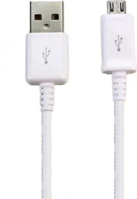 A white USB to Micro-USB cable is shown against a white background.