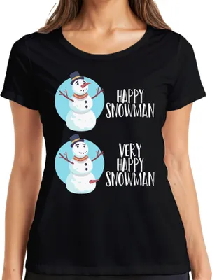 Produktbild von Very Happy Snowmann lustiger Schneemann - Weihnachten Weihnachtsgeschenk Christmas Damen T-Shirt, Schwarz, S