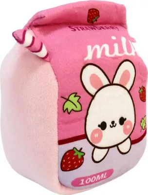 Produktbild von Milch Stofftier rosa mit kawaii Motiv - ca. 15 cm