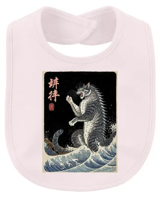 Imagen del producto de Babero para bebé con diseño vintage japonés "Kampfkatze Ukiyoe Meereswellen", color rosa