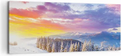 Produktbild von Bild auf Leinwand - Leinwandbild - Berge Schnee Winter - 120x50cm - Wand Bild - Wanddeko - Leinwanddruck - Bilder - Kunstdruck - Wanddekoration - Leinwand bilder - Wandkunst - AB120x50-3605