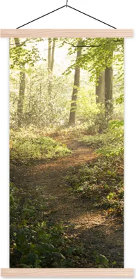Produktbild von MuchoWow® Textilposter Wald - Bäume - Weg - Sonne - Pflanzen - Laub - Natur 60x120 cm mit holzfarbenen Rahmen - Holz