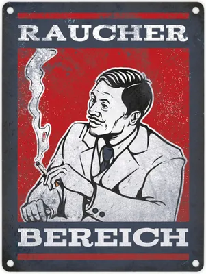 Produktbild von Metallschild mit Raucherbereich rauchender Gentleman Motiv Blechschild Schild