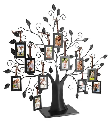 Familienstammbaum aus Metall mit 6/12 Fotohalterungen, schwarz