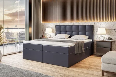 Produktbild von MEBLINI Boxspringbett mit Bettkasten - Gepolstert Doppelbett mit Matratze und Topper - Polsterbett mit Stauraum - Bett mit Kopfteil - Stauraumbett - RACO - 180x200 - H3/Dunkelgrau Kunstleder