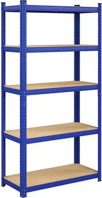 Produktbild von Lagerregal aus Metall mit 5 verstellbaren Böden, Stahl/MDF, blau 180 x 90 x 40 cm