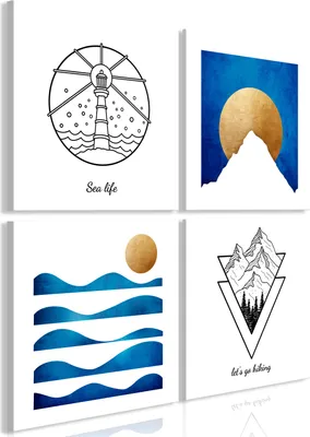 Produktbild von Italienischer Leinwand Leinwandbild - Sea or Mountains (4 Parts) 60x60 cm Abstrakt n-C-0333-b-i