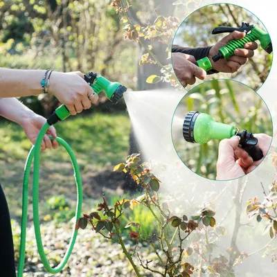 Produktbild von Navaris Flexibler Gartenschlauch 5-15m - mit 7 Funktionen Brause und Schnelladaptern - Wasserschlauch flexibel dehnbar - Wasser Garten Schlauch