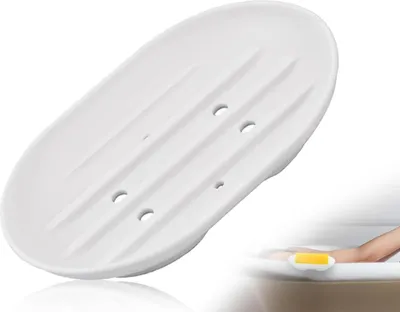 Produktbild von Ovale Seifenschale aus Silikon mit Abfluss - rutschfest und robust für Badezimmer, Dusche, Küche - weiß
