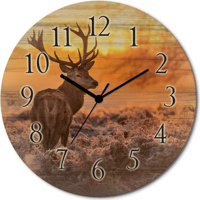 Produktbild von ARTland Holz Wanduhr Quarzuhr - schwarzer Zeiger Rotwild Größe: 30x30 cm