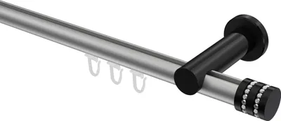 Produktbild von Interdeco Innenlaufstange / Gardinenstange mit Innenlauf Silbergrau / Schwarz, Typ Platon Estana (Glitzerkappe), 20 mm Ø 1-läufig, 100 cm