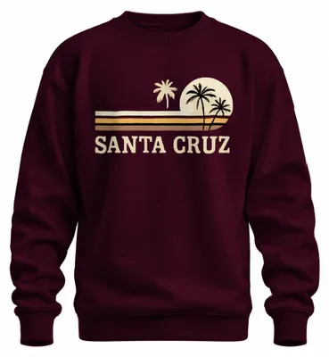 Zdjęcie produktu dla Bluza Uni SANTA CRUZ Surfing California Beach Palm Trees Vintage Retro Sun, bordowy, S