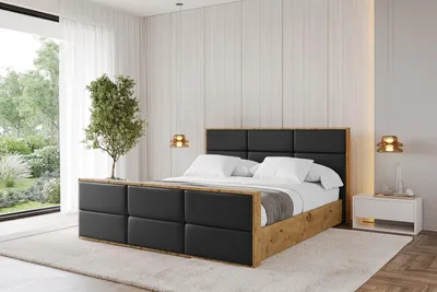 Produktbild von ALTDECOR Polsterbett mit Bettkasten -  ENZO1-Z - 120x200  Schwarz Kunstleder- Bett mit Matratze H3/H4, Kopfteil und Fußteil, Boxbett, Doppelbett mit Stauraum