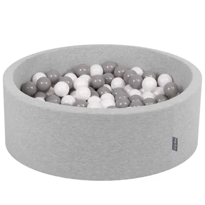 Obrázek produktu pro KiddyMoon 90x30cm/200 míčků ∅ 7cm Kulatý Suchý Bazén s míčky Certifikováno vyrobeno v EU, Světle Šedá:Bílá/Šedá