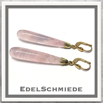 Produktbild von Edelschmiede925 lange Ohrhänger in 585/- Gold mit Rosenquarz
