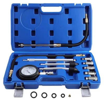 Produktbild von Motorkompression Tester Set - Zylinder Druckprüfer - 11-teiliges Werkzeugset - Für Benzinmotoren - Mit Manometer -