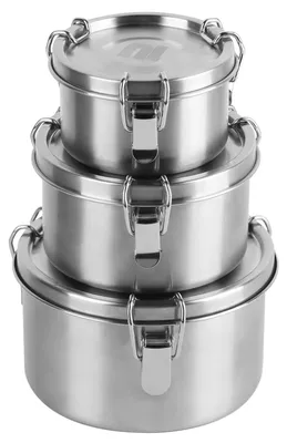 Immagine prodotto di Omgoods - Set di 3 contenitori per alimenti in acciaio inossidabile con coperchio