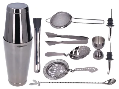 Produktbild von 11-teiliges Cocktail-Shaker-Set aus Edelstahl, Getränkemixer, Bar-Mischwerkzeug für den Haushalt, Schwarz
