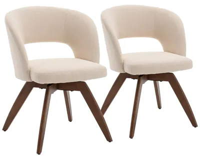 Image de Lot de 2 chaises en bois foncé et tissu boucle beige HOLLY