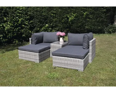 Produktbild von Samoa Multifunktions-Lounge-Set Polyrattan Grau Outdoor mit Ecksessel, Hocker & Tisch