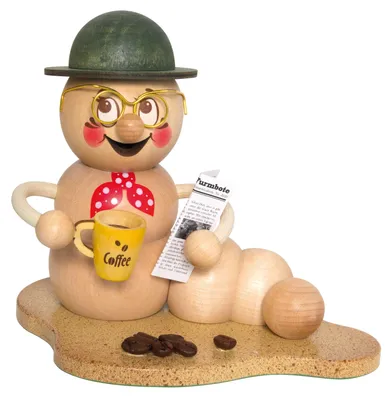 Produktbild von Drechslerei Kuhnert - Räucherfigur Rudi in der Kaffeepause - Größe ca. 14cm, für Räucherkerzen Größe M (Standard) - 37030