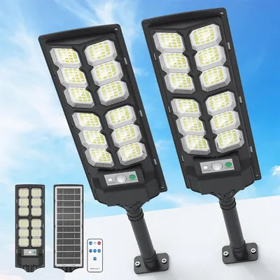 Produktbild von 400W Solar Straßenlaterne (2 Stück), Solarleuchten für den Außenbereich – 7000K Solar-Straßenleuchten, Weitwinkel-Flutlicht mit Bewegungsmelder