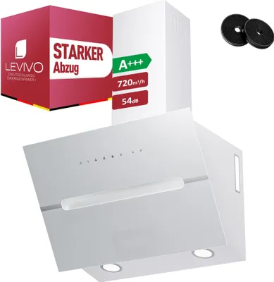 Produktbild von LEVIVO A+++ Kopffreie Dunstabzugshaube 60cm Umluft & Abluft mit 720 m³/h Luftleistung, Abzugshaube mit 2 Aktivkohlefiltern, 1 Fettfilter, 3 Stufen