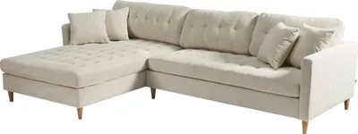 Zdjęcie produktu dla Marino Deluxe sofa szezląg prawy lub lewy z poduszkami aksamit kolor piaskowy.