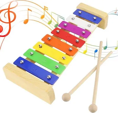 Produktbild von Xylofoon Chime Holzmusikinstrument für Kinder ab 1 Jahr, Bunte Holzspielzeug, Musikalische Erziehung Spielzeug mit 2 Lustigen