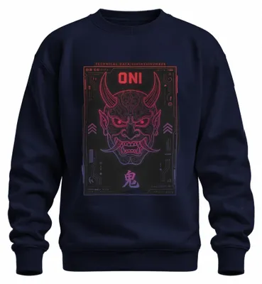 Zdjęcie produktu dla Japońska maska w stylu cyberpunk, motyw: demon, neon, Japonia, styl Y2K, bluza z kapturem, kolor: granatowy, rozmiar: S