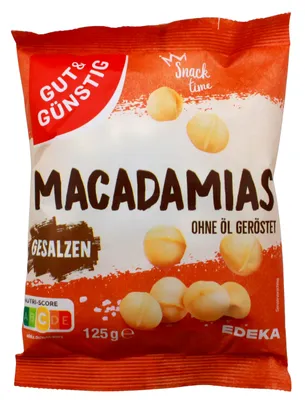 Produktbild von Macadamias gesalzen und geröstet, 16er Pack (16 x 125g Beutel)