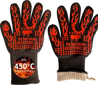 Immagine prodotto di Guanti da forno e griglia resistenti al calore fino a 450 °C, lunghezza 34 cm, lavabili, adatti per griglia e forno