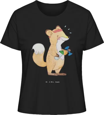 Produktbild von Mr. & Mrs. Panda Basic Shirt Damen Fuchs Fitness Größe M - Schwarz - Geschenk, Fitnessstudio, Oberteil, Baumwoll T-Shirt, Sommershirt, Sport Treiben, Sportclub