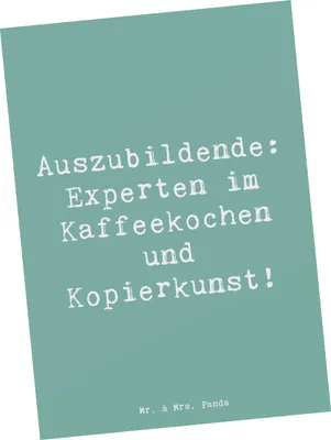 Produktbild von Mr. & Mrs. Panda Postkarte Spruch Auszubildende Kaffeekünstler - Meeresbrise - Geschenk, für Azubis, Ansichtskarten, personalisierte Geschenke, Beruf, Fotokarte