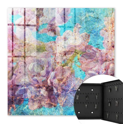 Produktbild von Metall Schlüsselkasten 30 x 30 cm - schwarzer Schlüsselschrank zur Wandmontage - wandhängende Schlüsselbox mit Tür - rechts öffnend - Schlüsselaufbewahrung für Flur - Büro - Arbeitszimmer - Werkstatt - Garage - Bunte Blumen
