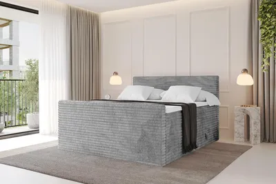 Produktbild von ALTDECOR Boxspringbett mit Fußteil - TOLO-v1-Z KING 200x200 Cord - Hellgrau - Komplett-Set mit H3 und H4 Matratzen und Topper, Polsterbett mit Bettkästen, Lattenrost, Bett mit Stauraum, Doppelbett, Boxbett
