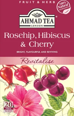 Obrázok produktu pre Ahmad Tea - šípkový, ibištekový a čerešňový ovocný čaj 40g, 20 vreciek