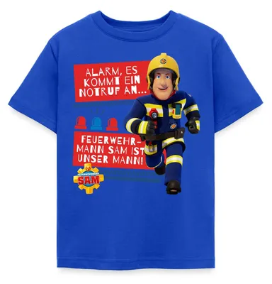 Produktbild von Spreadshirt Feuerwehrmann Sam™ Mit Text Vom Intro-Song Kinder T-Shirt, 110/116 (5-6 Jahre), Royalblau