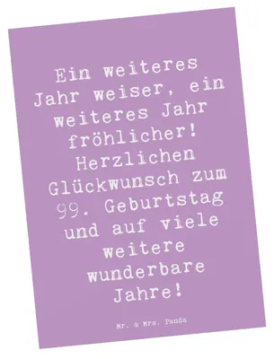 Produktbild von Mr. & Mrs. Panda Grußkarte Spruch 99. Geburtstag Freude - Lavendeltraum - Geschenk, Herzlichen Glückwunsch zum, besondere Geburtstage, Postkarte, Lebensfreude, Weisheit