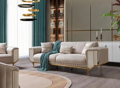 Produktbild von Luxus Sofa 3 Sitzer Wohnzimmer Beige Moderner Design 234cm Sofas Möbel