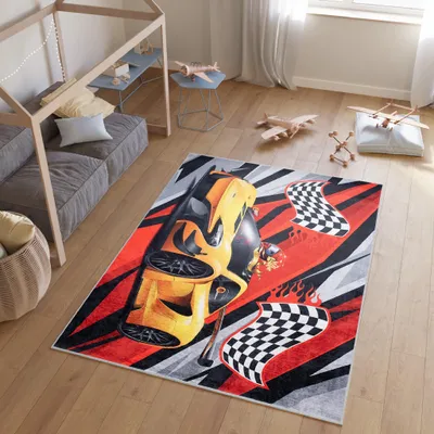 Produktbild von Tapiso Teppich EMMA Modern Kinderzimmer Rot Auto Schlafzimmer 80 x 150 cm