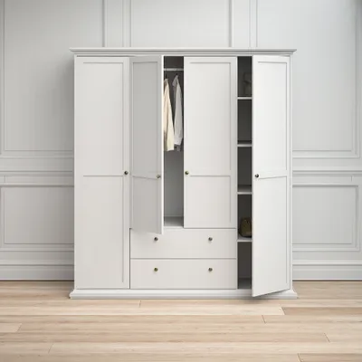 Zdjęcie produktu dla Tvilum 753694949, Biały, Szafa, 9 pół., 4 drzw., Biały, Płyta HDF
